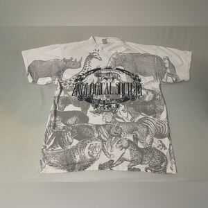 Vintage Zoological-Society San-Diego Art Shirt L-Short All-Over-Print USA Oneita